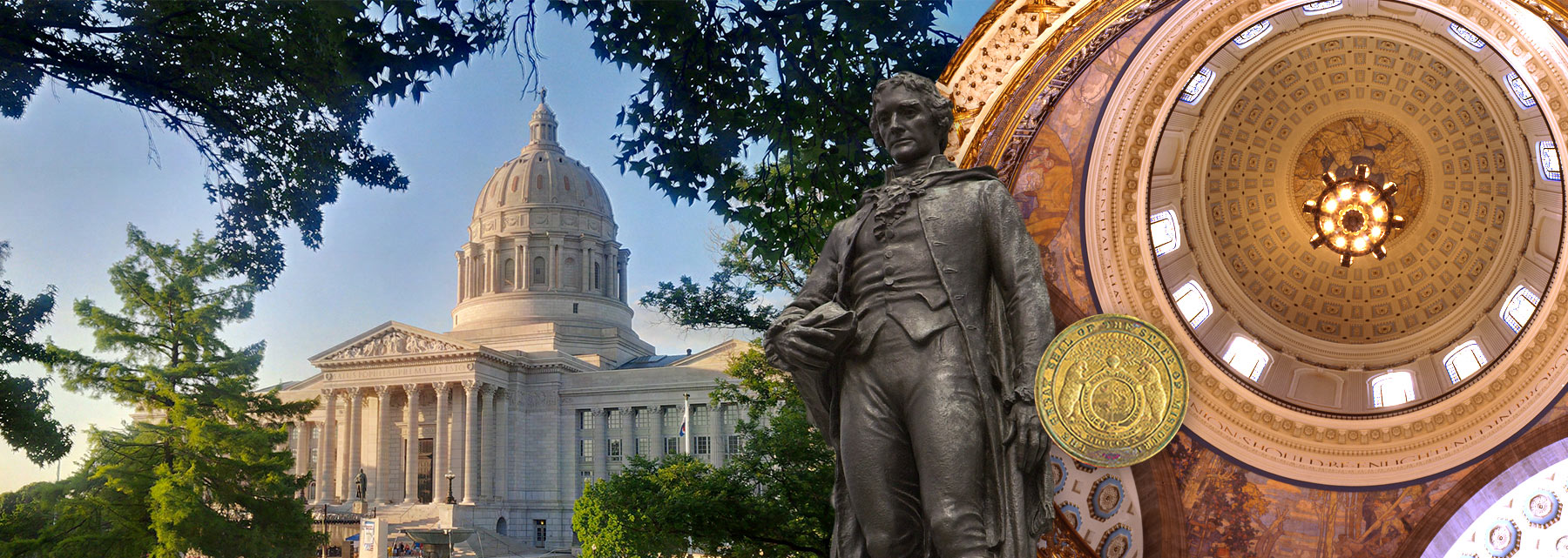 collage of the Capitol, dome, and Thomas Jefferson Statue
