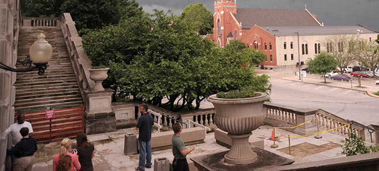 west entrance stairway closed off for renovation